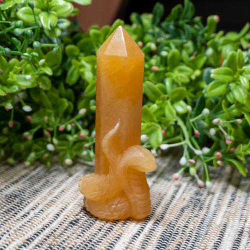 Orange Calcite Obelisk with Snake
