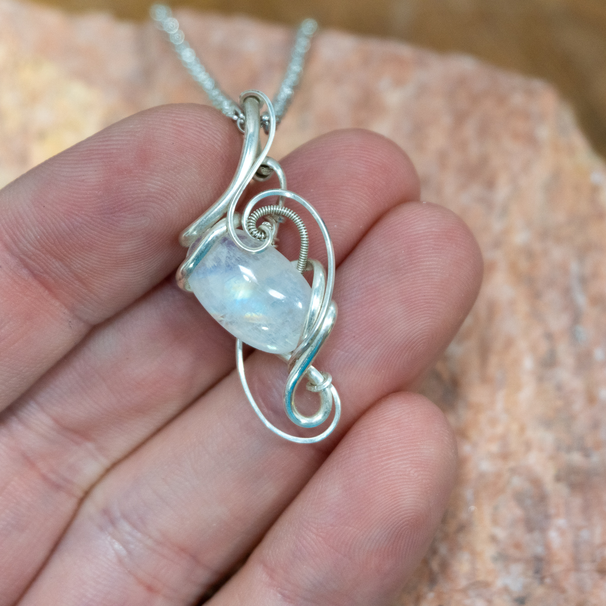 Rainbow Moonstone Necklace 1 The Crystal Council