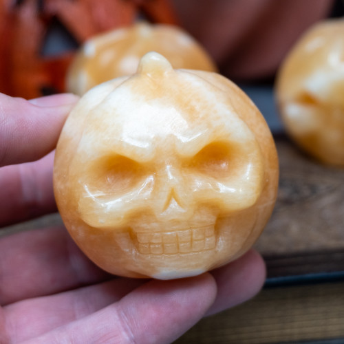 Large Orange Calcite Skull Pumpkin