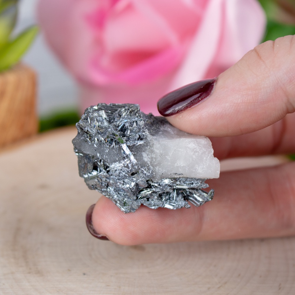 Medium Stibnite in Calcite