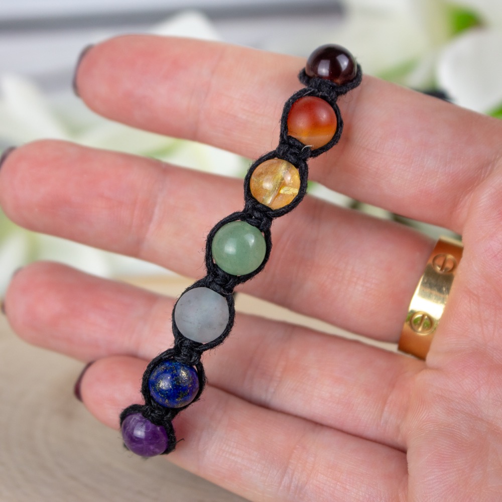 Adjustable Hemp Chakra Bracelet (Black) The Crystal Council