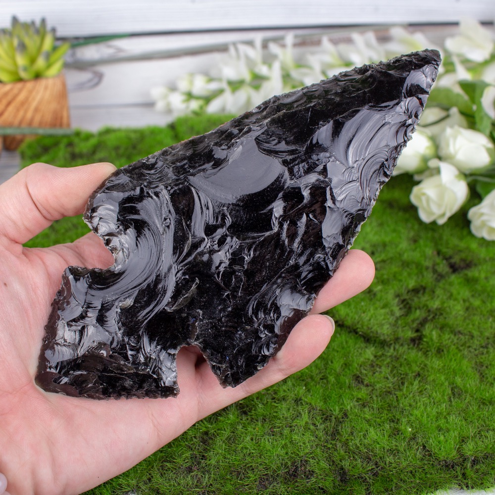 This hand-carved Obsidian spearhead is simply stunning! 