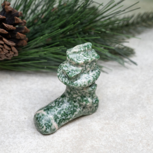 Moss Agate Christmas Stocking with Gifts Carving