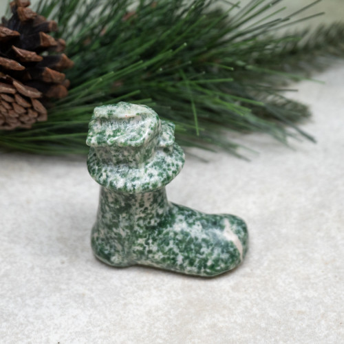 Moss Agate Christmas Stocking with Gifts Carving