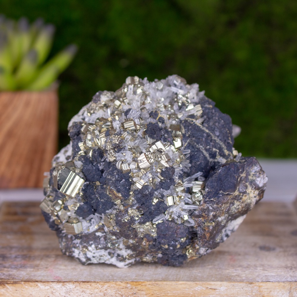 Pyrite & Quartz on Sphalerite speciman