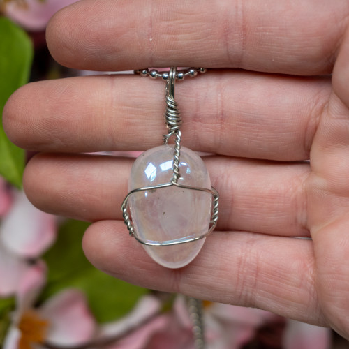 Aura Rose Quartz Polished Silver Necklace