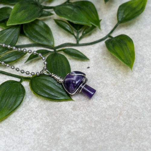 Chevron Amethyst Polished Mushroom Silver Necklace