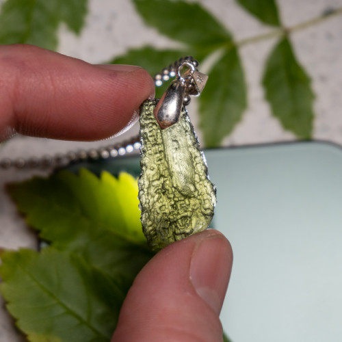 A+ Moldavite Necklace in Sterling Silver #6