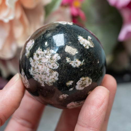 Black Jade & Pink Thulite Sphere #1