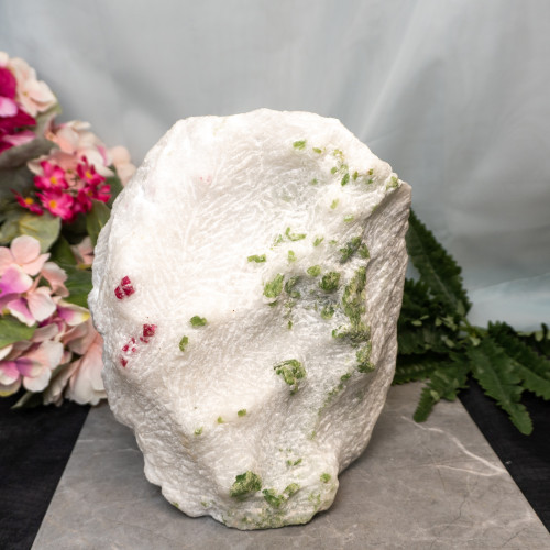 Spinel & Pargasite in White Marble #1