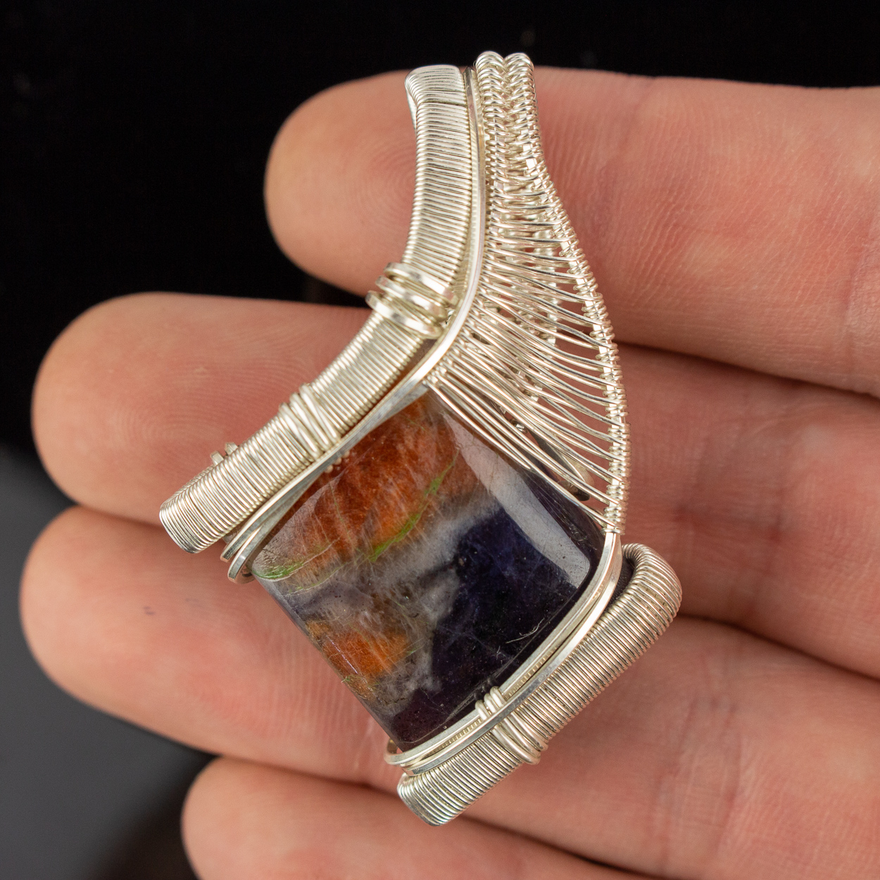 Orange Calcite and Iolite Wrap