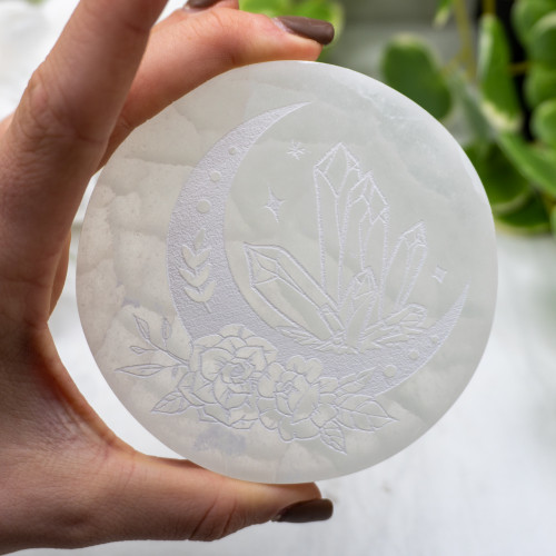 Selenite Moon with Crystal Plate
