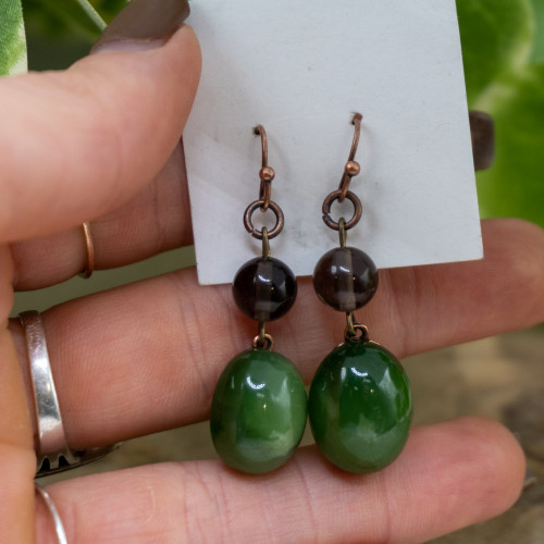 Green Aventurine & Midnight Lace Obsidian Dangle Earring #1
