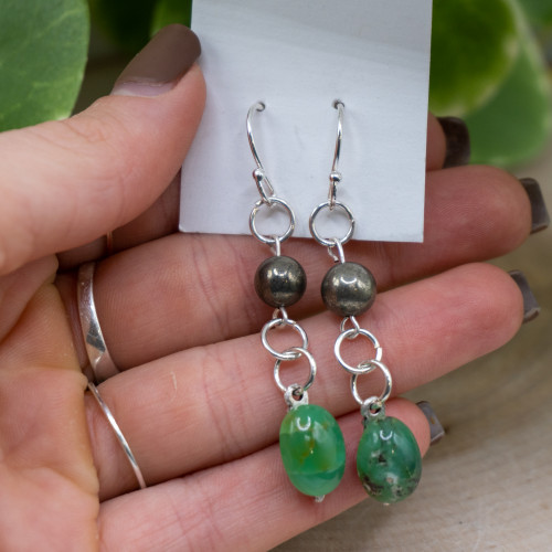 Green Aventurine & Pyrite Dangle Earring #1