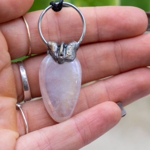 Aura Rose Quartz Silver Necklace #1