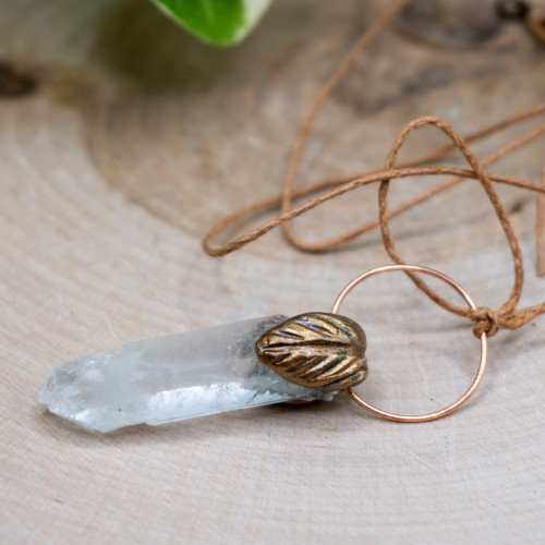 Raw Quartz Point Bronze Necklace #1