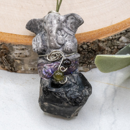 Apache Tear Ganesha Hanging Charm