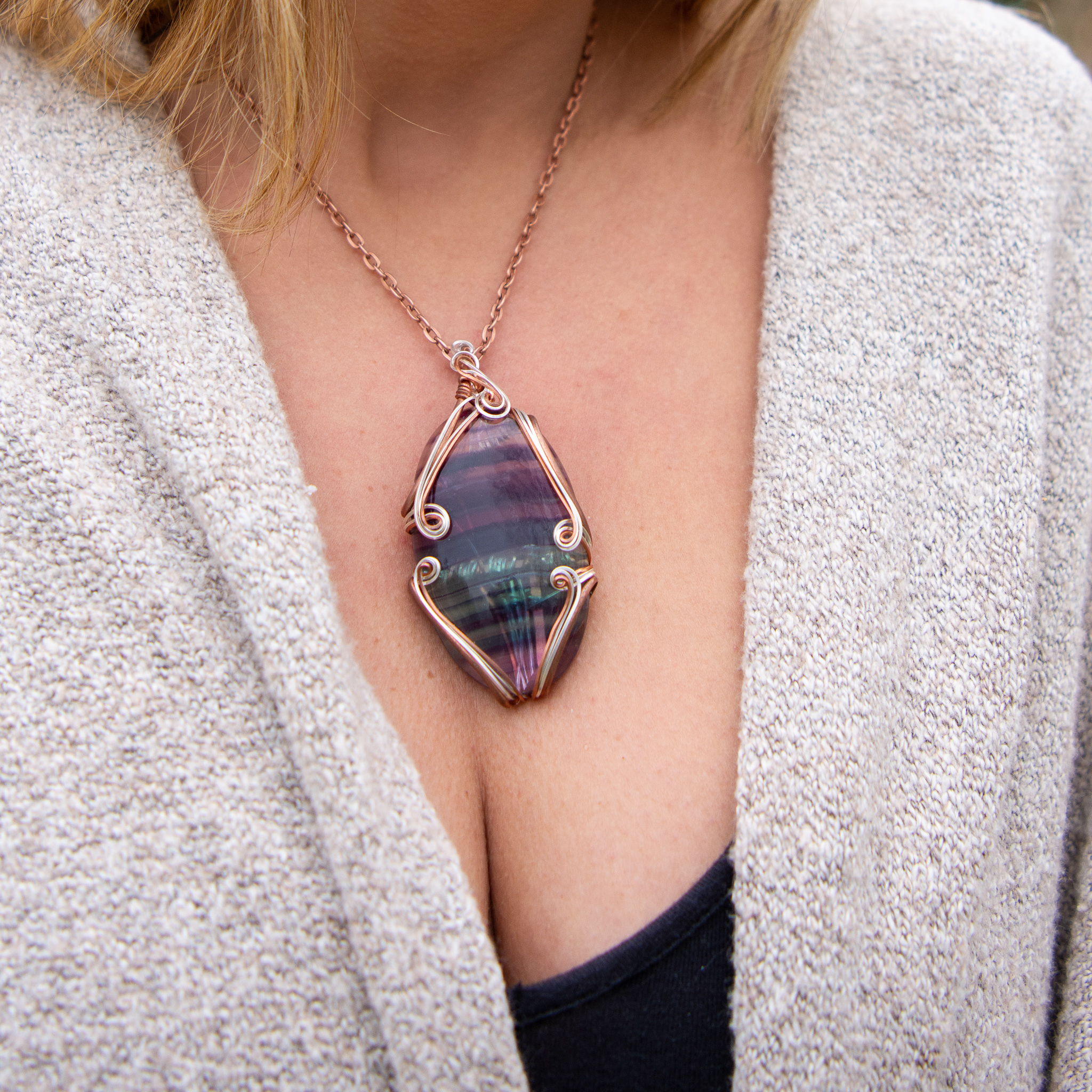 Purple and Green Oval Fluorite Wrap