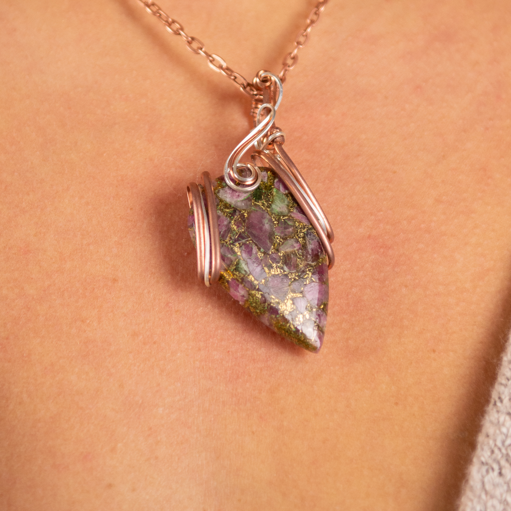 Pink Tourmaline in Copper Teardrop Wrap