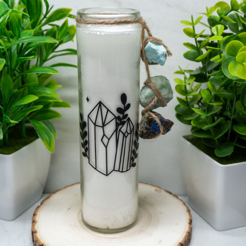 Meditation Candle with Amazonite, Tsavorite Garnet, & Azurite