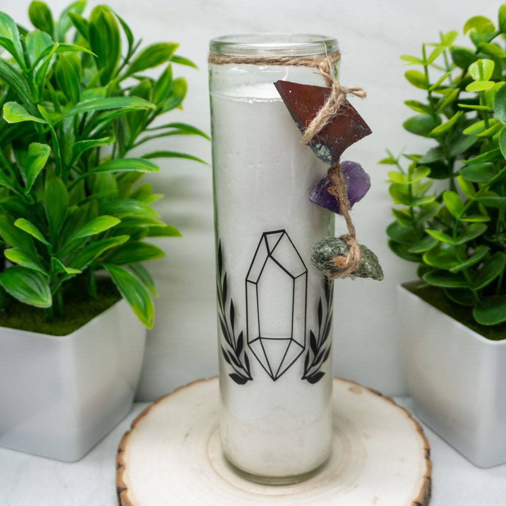 Meditation Candle with Sonora Sunrise, Amethyst & Diopside The