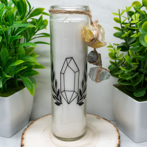 Meditation Candle with Yellow Opal, Super 7, & Aquamarine
