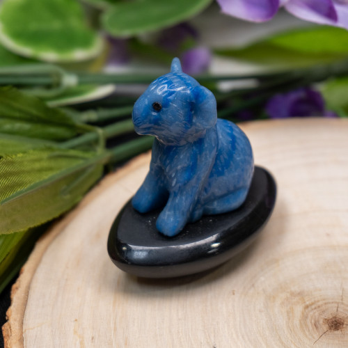 Blue Aventurine Bear Carving on Stand #1