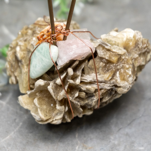 Muscovite, Vanadinite, Amazonite, Rose Quartz, & Iceland Spar Picture Holder #1