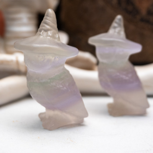 Fluorite Owl With Witch Hat