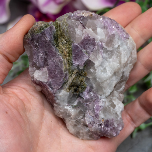 Green Tourmaline with Lepidolite in Quartz #2