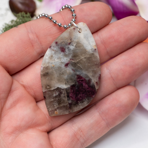 Pink Tourmaline in Quartz Polished Necklace #1