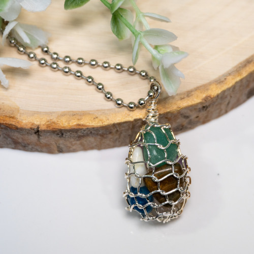 Mutli-Crystal in Wire Cage Necklace Random