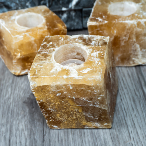 Golden Calcite Candle Holder