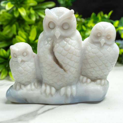 Triple Blue Chalcedony Owl