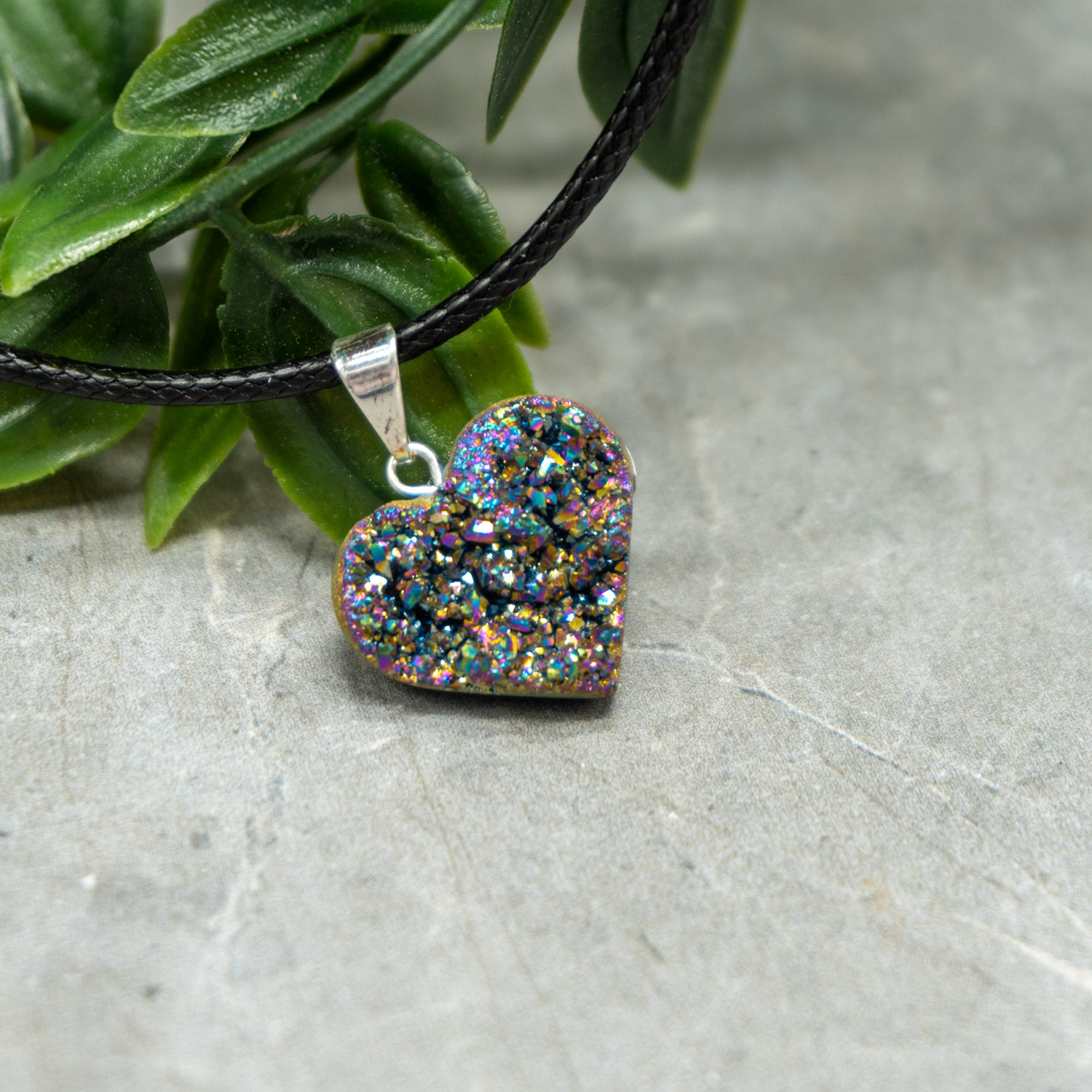 Small Titanium Quartz Heart Necklace