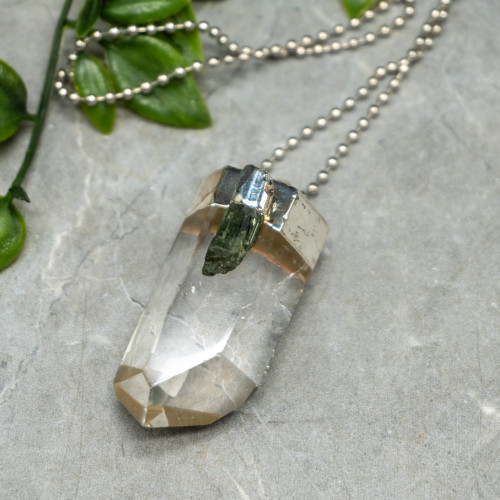 Quartz Point with Green Tourmaline Necklace