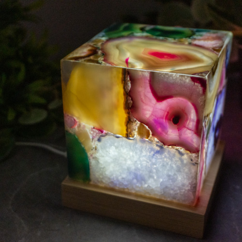 Multi Color Dyed Agate Square Lamp