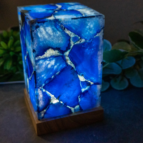 Dyed Blue Agate Large Rectangle Lamp