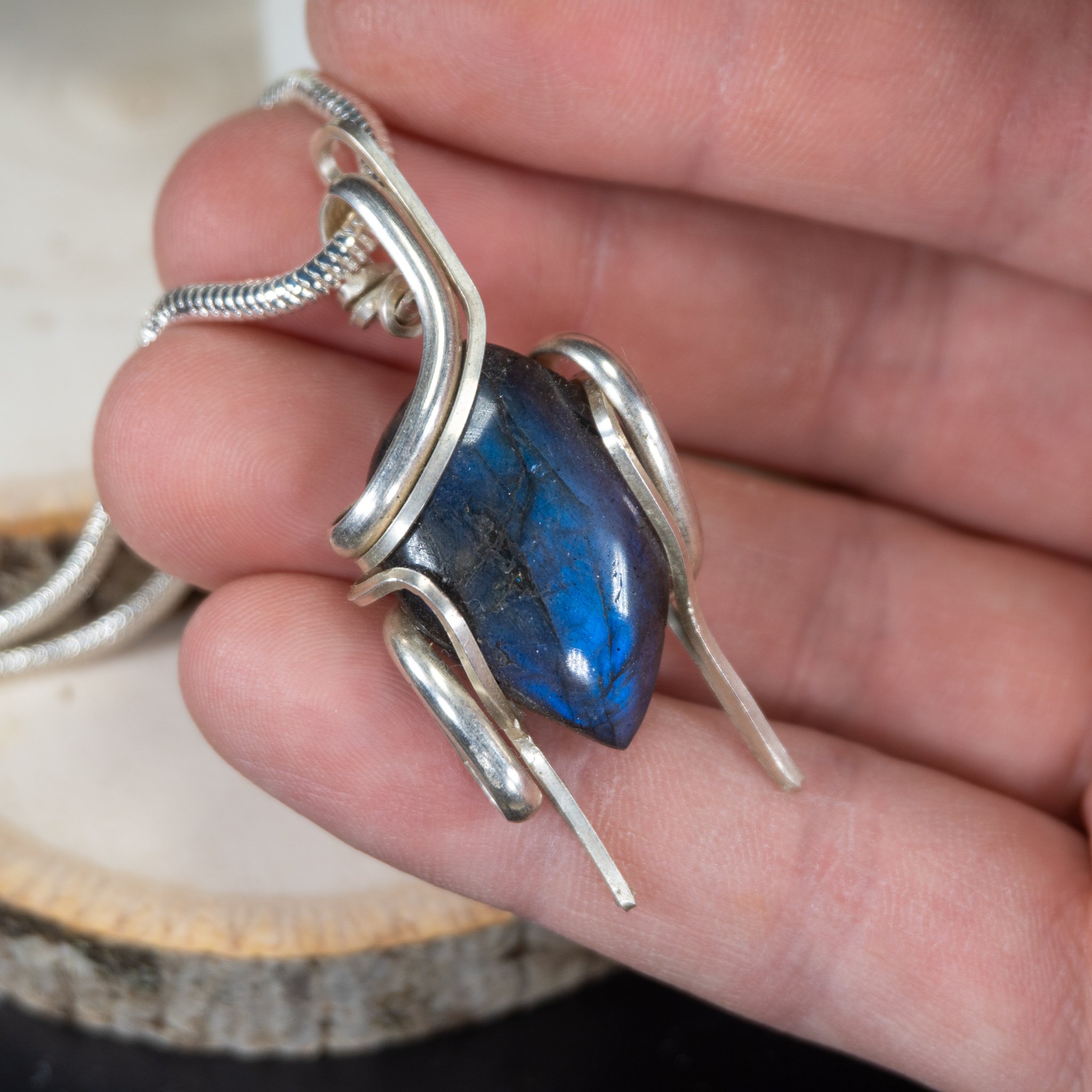 Labradorite Double Teardrop Blue Flash Wrap