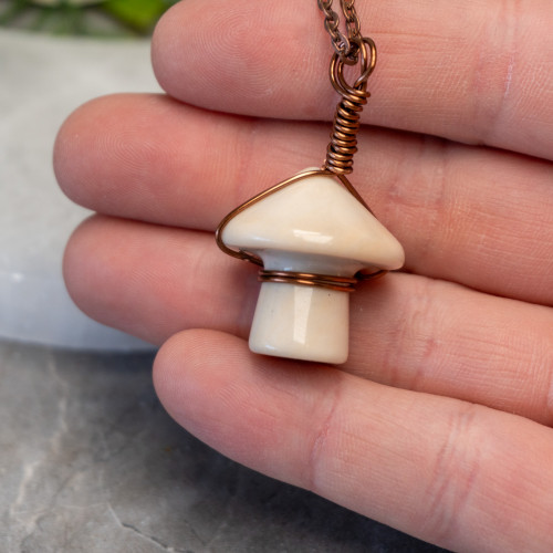 White Jade Mushroom Wire Wrap #1
