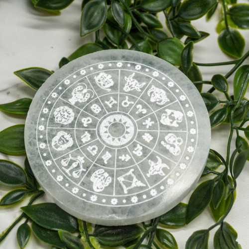 Round Zodiac Selenite Plate Small
