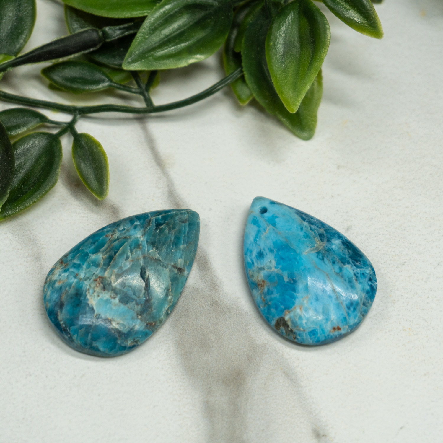 Blue Apatite Cabochon with Drill Hole Random