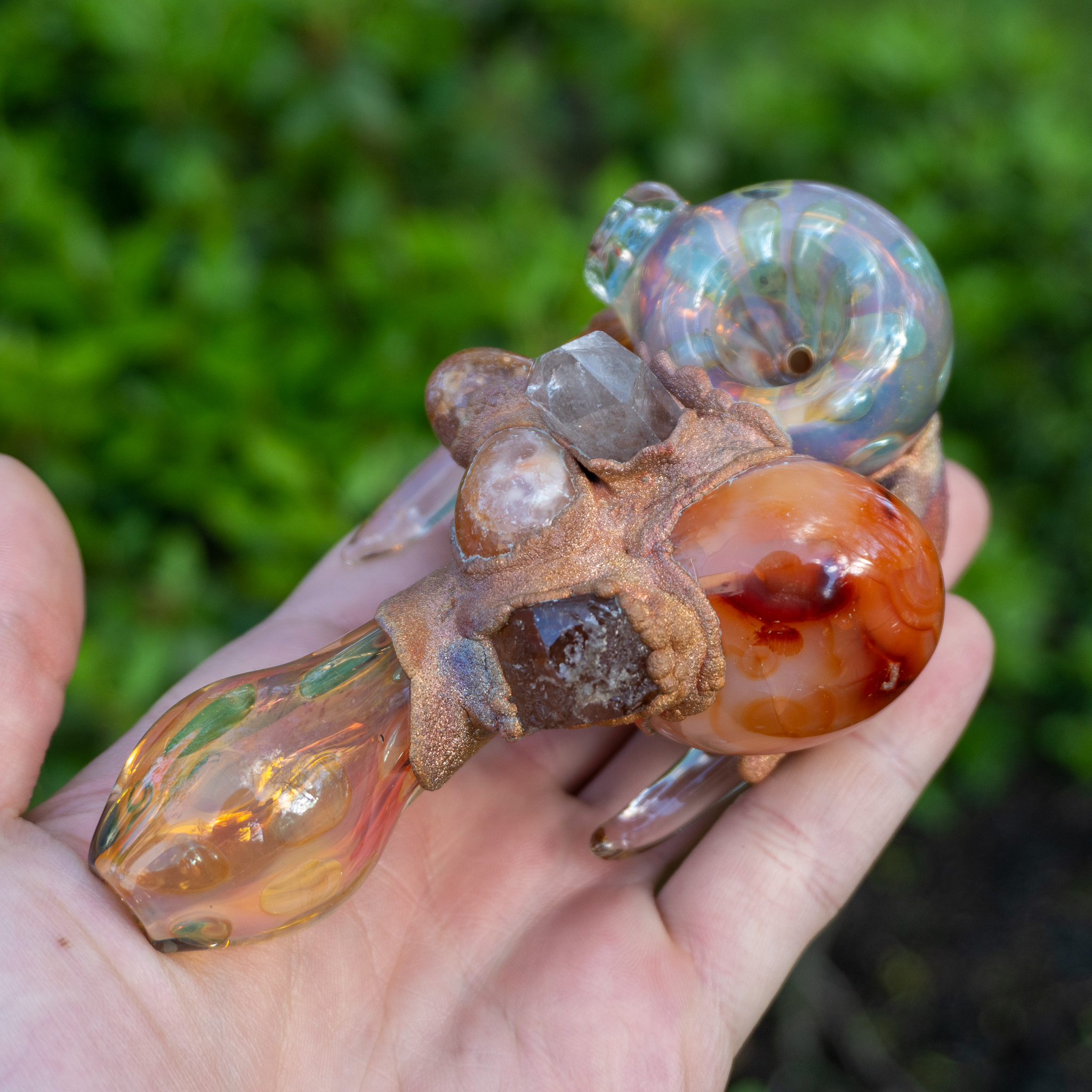 Imperial Topaz, Triple Carnelian and Quartz Smoking Bowl