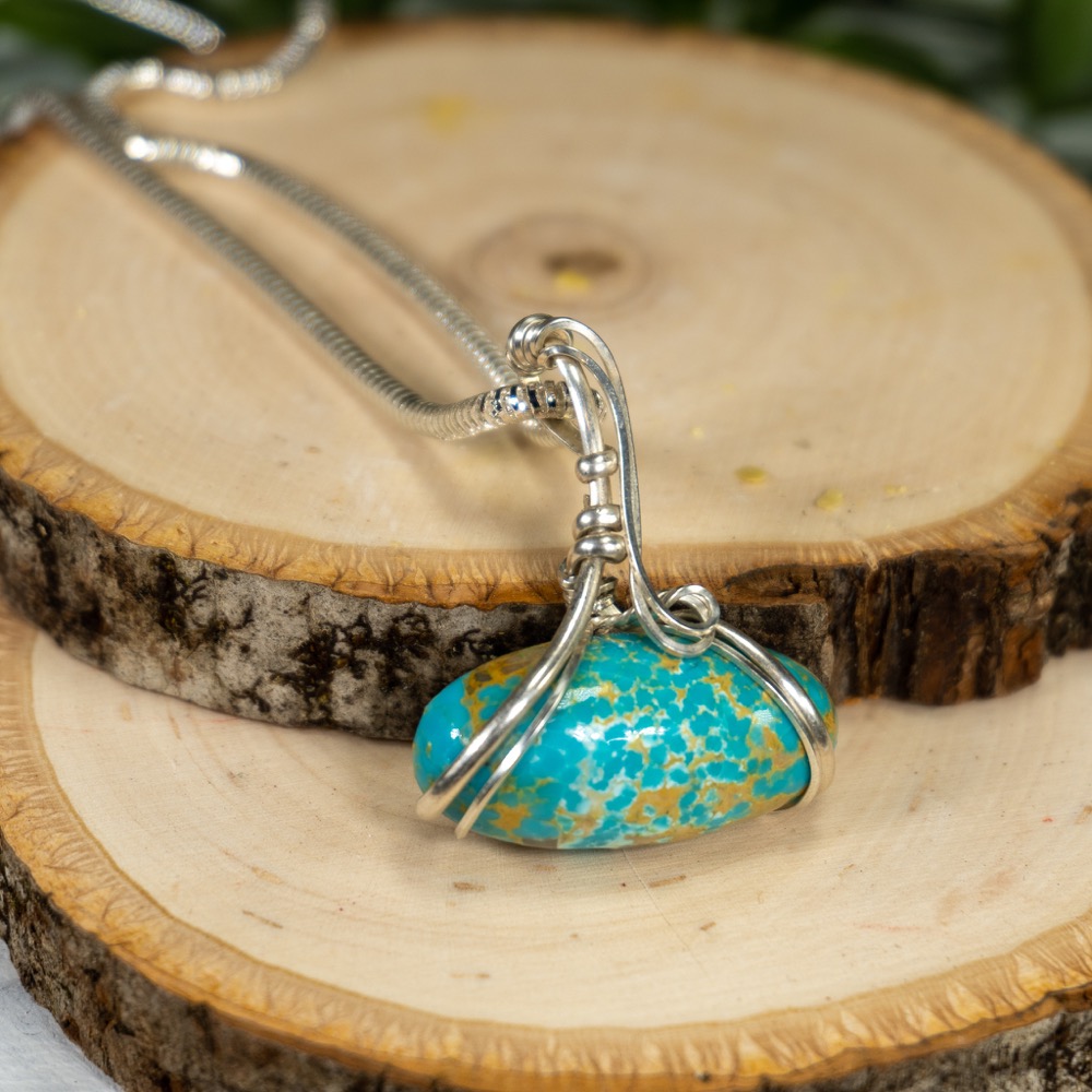 Long Horizontal Pendant Turquoise Wrap