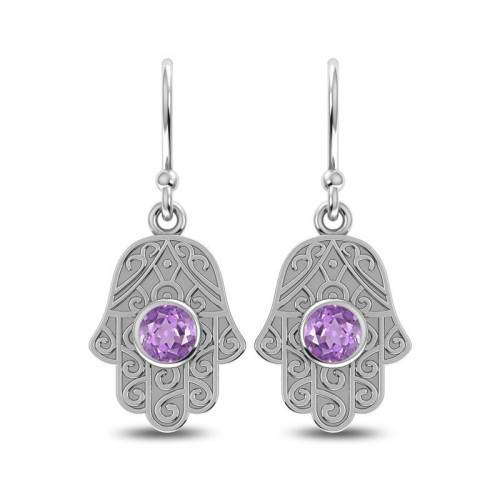 Amethyst Hamsa Hand Earrings