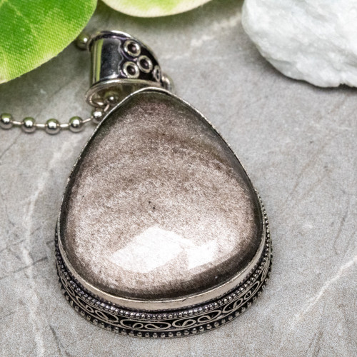 Silver Sheen Obsidian Necklace #1