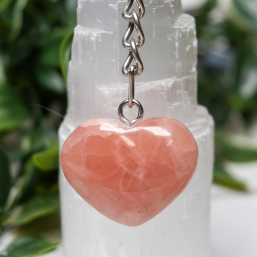 Strawberry Calcite Heart Key Chain #23