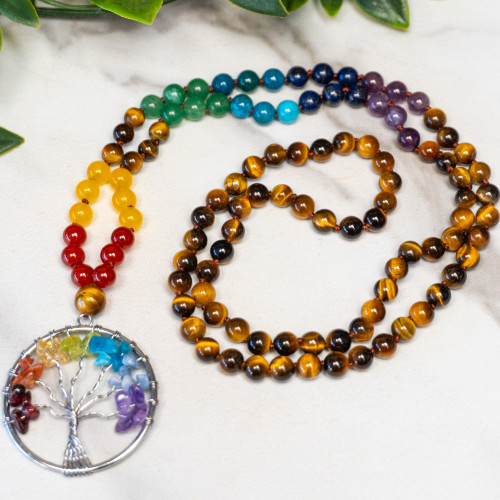 Tiger Eye Tree of Life Mala Necklace