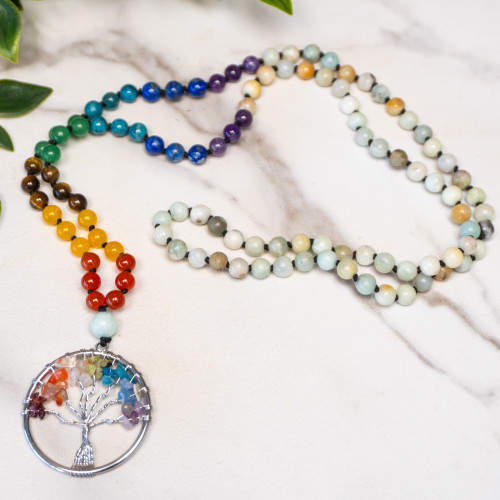 Amazonite Tree of Life Mala Necklace
