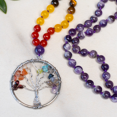 Amethyst Tree of Life Mala Necklace